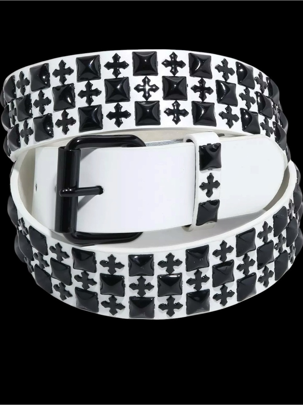 Hot Topic White Faux Leather Belt with Black Buckle